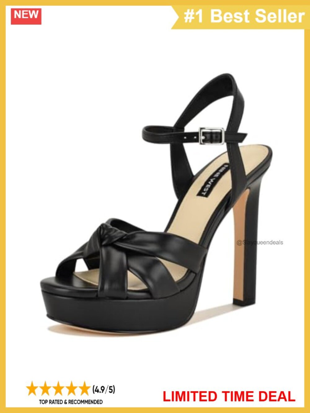 Faux Leather Almond Toe Block Heel Sandals with Knot Detail